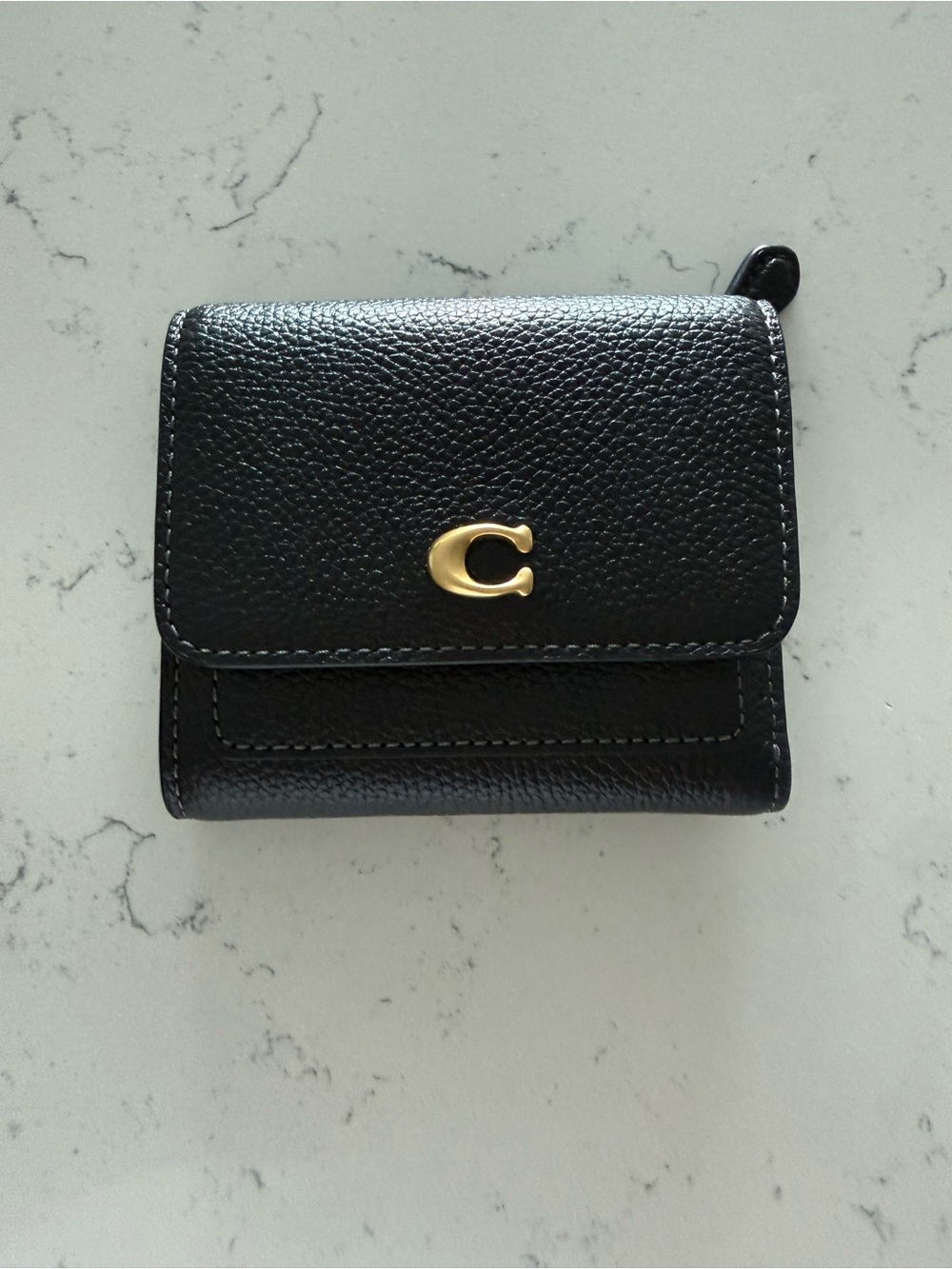 Coach Black Pebbled Leather Mini Wallet with Gold 'C' Accent